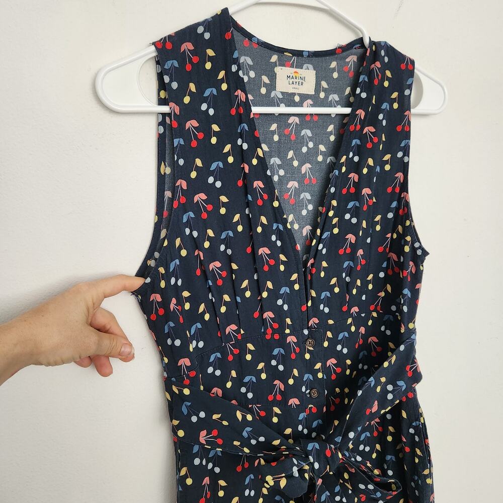 Women's Navy Floral Sleeveless Jumpsuit with Tie Waist - Picture 5 of 9